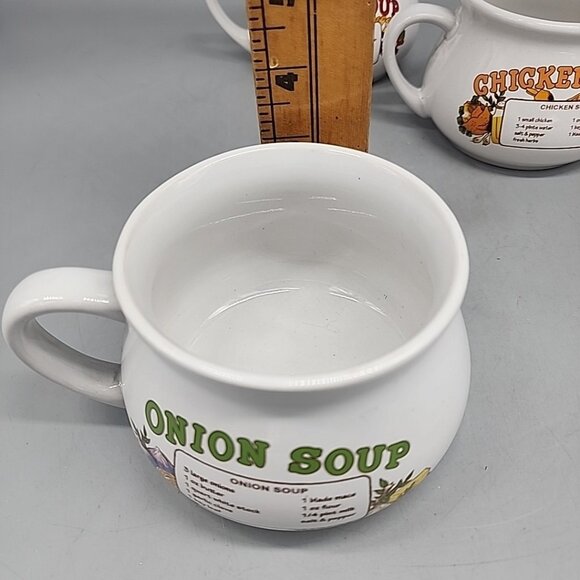 Vintage Dat'l Do-It Soup Bowls Mugs Cups Recipes Set Of 3 Onion Chocken Tomato - Picture 7 of 8